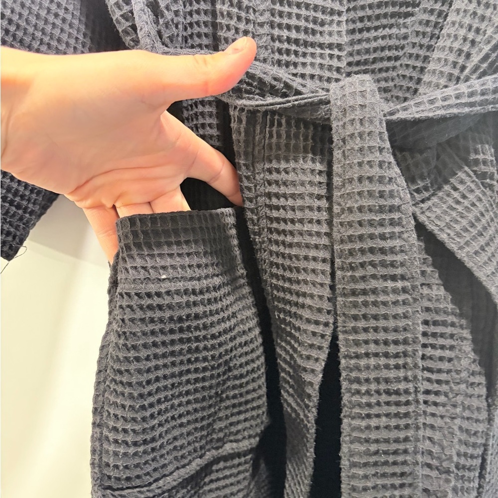 Black Waffle Knit Robe - Picture 3 of 5